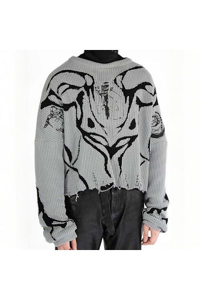 Köstebek Gray Vintage Aesthetic Selves Oversize Sweater