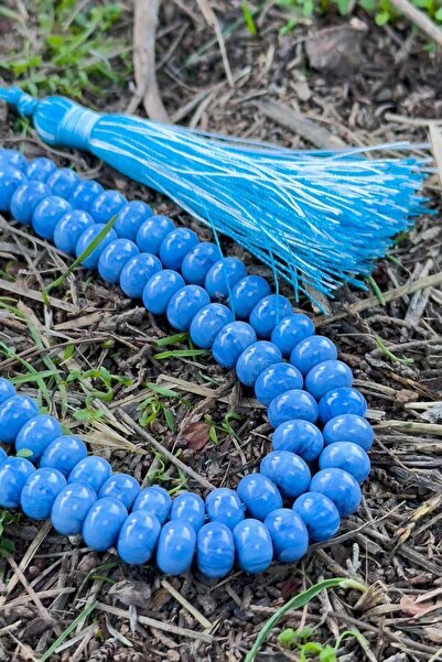 TESBİHKENTİ مسبحة صلاة من العنبر المضغوط باللون الأزرق مكونة من 99 قطعة بتصمي...