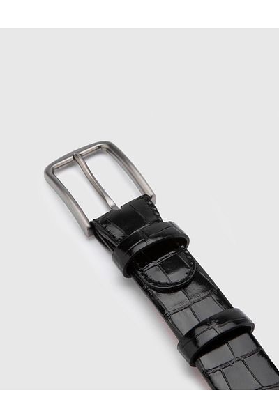 İLVİ Tucker Men's Belt Black Crocodile Leather