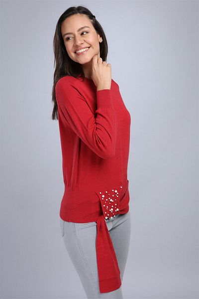 FTZ Women's Pearl Front Blouse Red 20-570