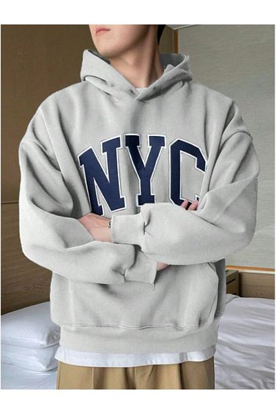 MOONBULL Ανδρικό φούτερ NYC με στάμπα Kangaroo Pocket Oversize με κουκούλα