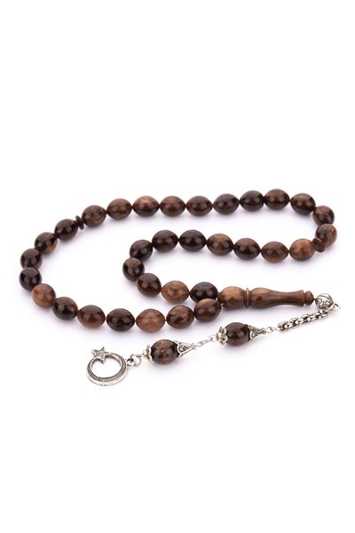 TESBİHKENTİ Single Tassel Design Brown Tone Clamping Amber Prayer Beads