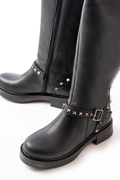 serkanseyyid 02-307 Μαύρες Flat Heeled Daily Rider Boots