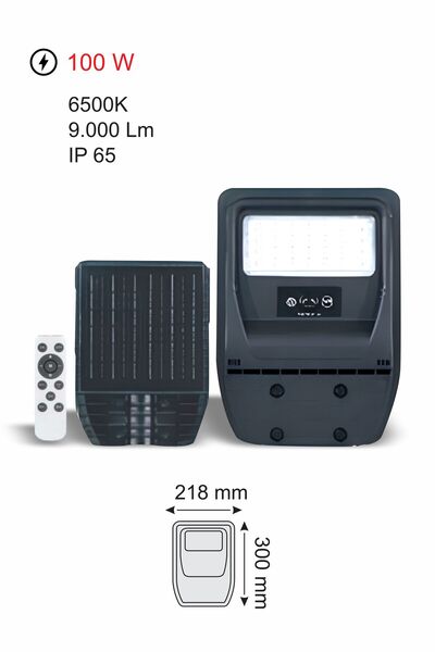 Helios Hareket Sensörlü Solar Sokak Lambası, Beyaz Işık, 100 W, Kumandalı, Si...