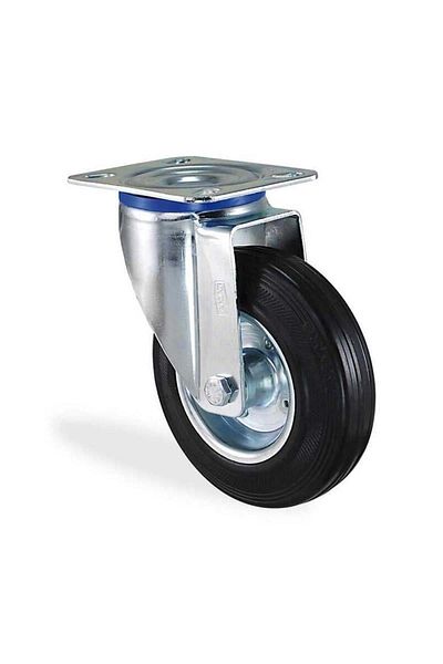 Kama Ø125 Rubber Swivel Wheel with Flange Connection 100 Kg. Capacity Bushed