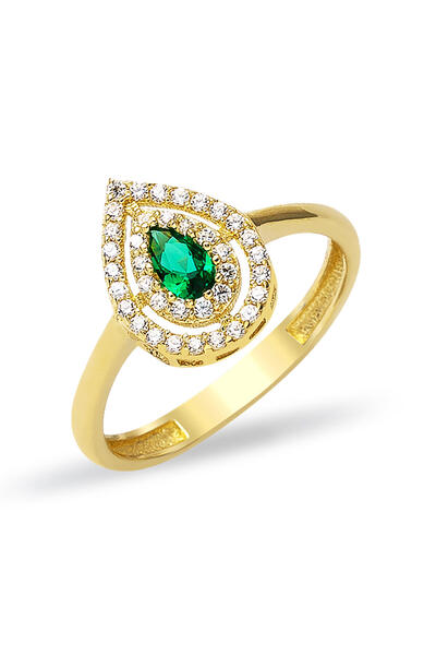 Bilezikci Yeşil Damla Taşlı Altın Yüzük