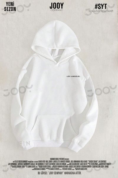Jooy Company Los Angeles White 3 Thread Hooded Sweatshirt Hoodie