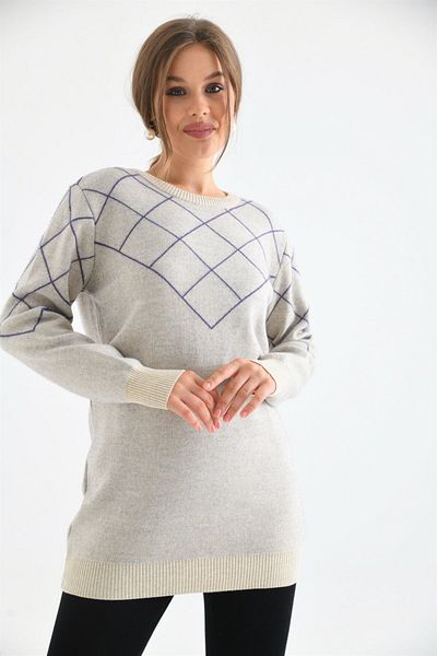 FTZ WOMEN Women's Diamond Patterned Blouse Stone 20016