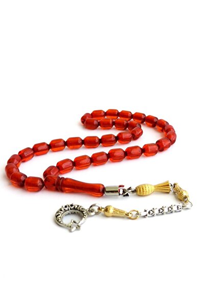 TESBİHKENTİ Rozariu de culoare roșie cu ciucuri galben auriu