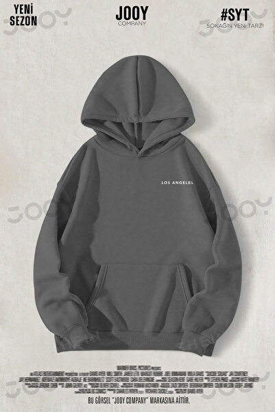 Jooy Company Los Angeles Duman Gri Füme 3 İplik Kapüşonlu Sweatshirt Hoodie
