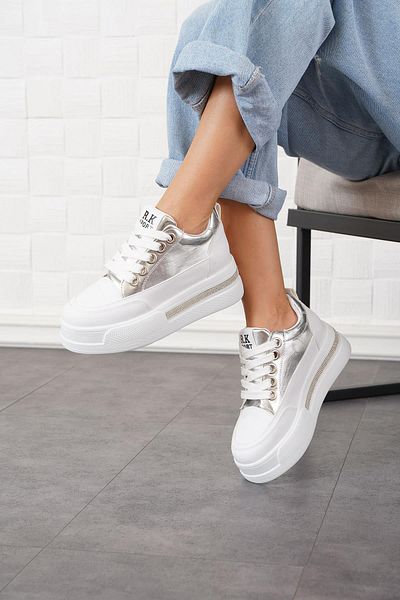 Moda Pie Pantofi sport pentru femei Bosel cu talpă groasă de piatră - argintiu șifonat