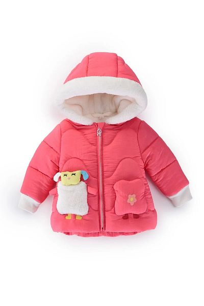 MDM Trendy Plush Coat for Baby Boy Girl - Cute, Lamb Detail, Furry Zippered Hood