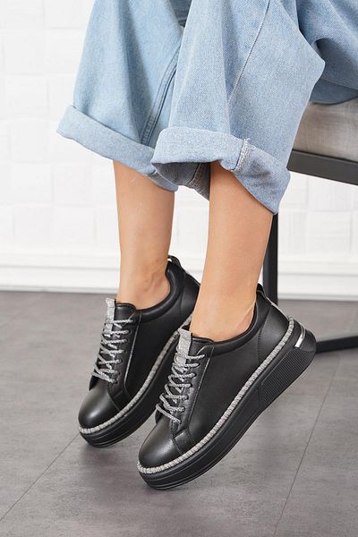 Moda Pie Pantofi sport de damă cu talpă cu sclipici negre