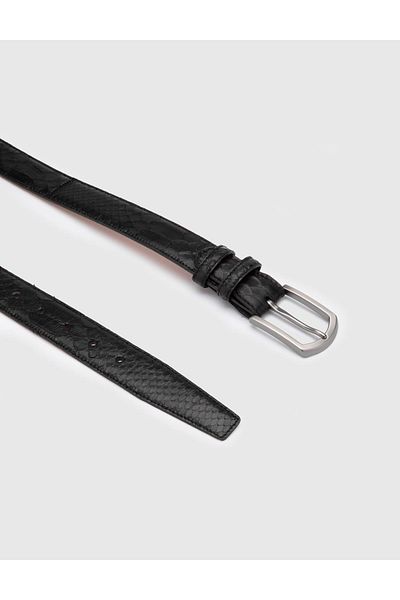 İLVİ Pham Men's Belt - Black Genuine Snake Leather