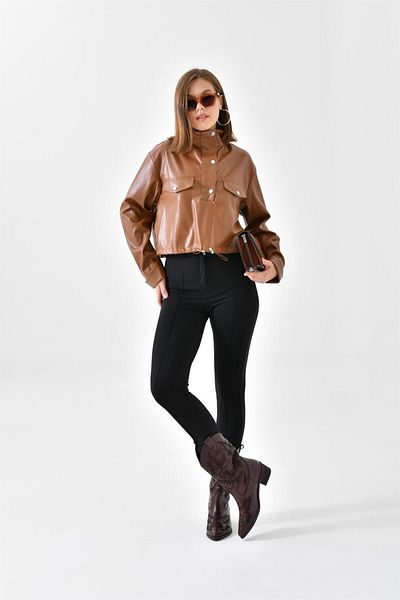 FTZ WOMEN Women's Leather Blouse Tan Rbn4017