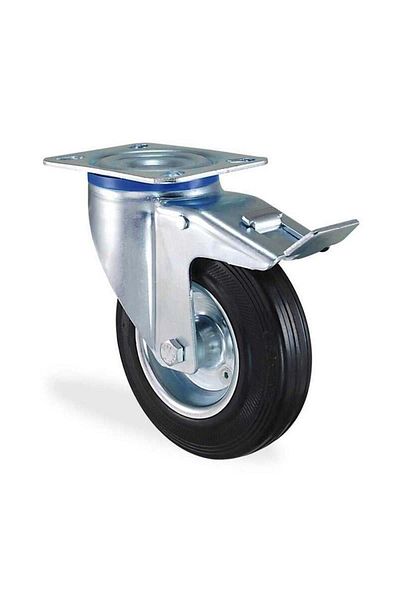 Kama Ø125 Rubber Rotary Brake Wheel with Flange Connection 100 Kg. Capacity Bushed