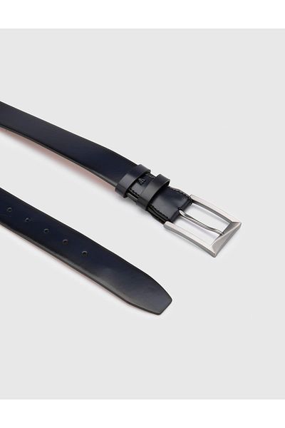 İLVİ Novak Men's Belt Navy Blue Genuine Opening Leather