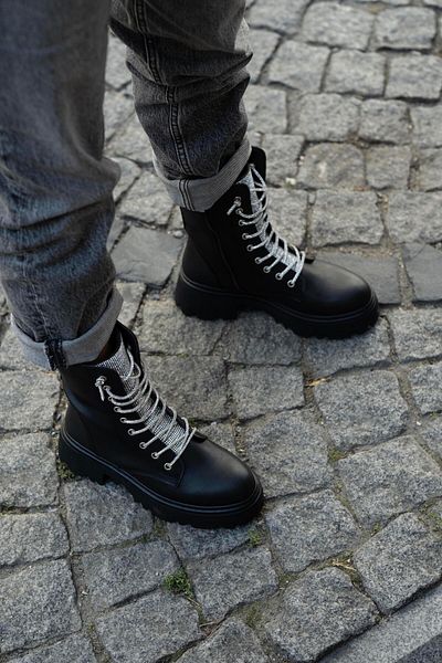 sovrana Lacing Stone Detailed Boots Black