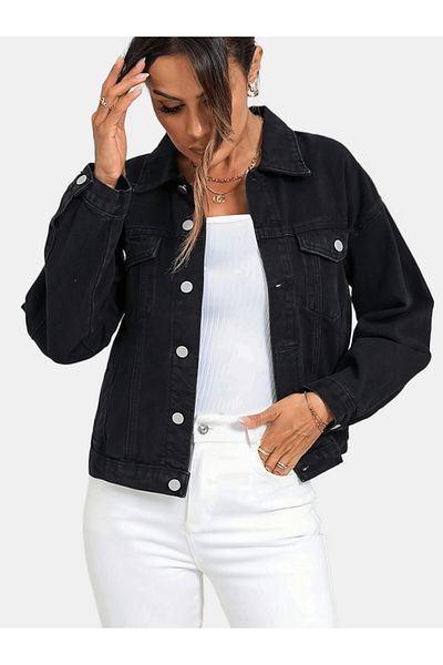 Cuqq Denim Women's Slim Fit Denim Jeans Jacket Anthracite Black