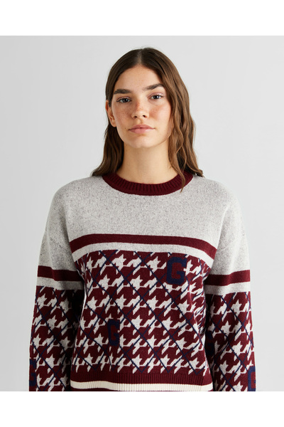 Gant Kadın Bordo Relaxed Fit Bisiklet Yaka Logolu Kazak