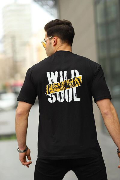 comstar Ανδρικό μπλουζάκι Wild Soul με στάμπα μεγάλου μεγέθους μαύρο φαρδύ