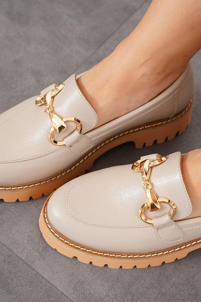 Moda Pie Balerini Joyce din piele naturală pentru femei - cataramă în față și piele de piatră