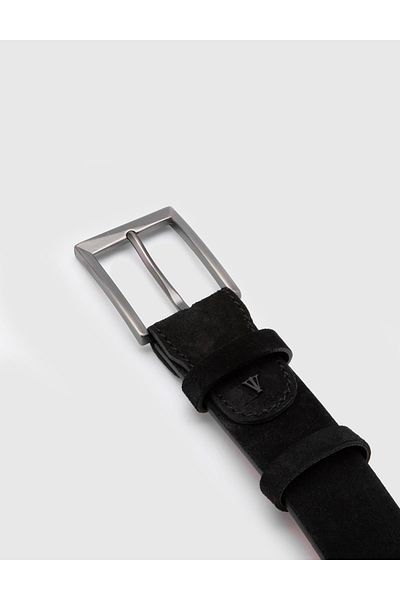 İLVİ Novak Men's Belt Black Genuine Suede Leather