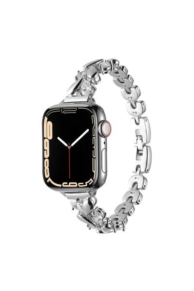 AktarMobile Apple Watch 10 / 11 / 12 46 mm uyumlu Zarif Taşlı Tasarım Metal K...