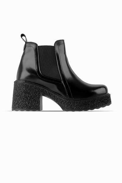 Lal Shoes & Bags Zack Women's Black Patent Leather Elastic High Sole Heeled Boots
