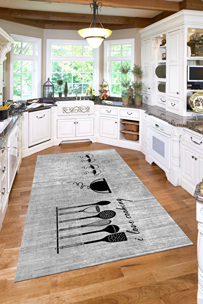 Napoli Home Baskılı Kahve Fincan Desenli Yıkanabilir Kaymaz Taban Yolluk Salo...