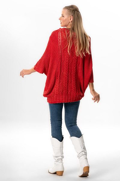 Eliş Şile Bezi Wide Neck Half Sleeve Knitwear Blouse - Autumn and Winter, Red Red
