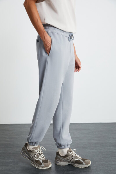 GRIMELANGE BRAYAN Erkek 3 İplik Şardonlu Regular Fit Paçası Lastikli Gri Eşofman Altı