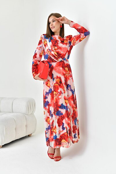 FTZ WOMEN Kadın Desenli Elbise Mercan 30842