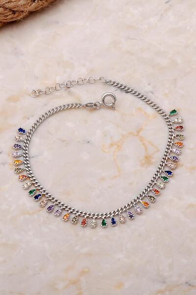 Sümer Telkari Gurmet Mix Taşlı Rodyumlu Damla Gümüş Bileklik 3991