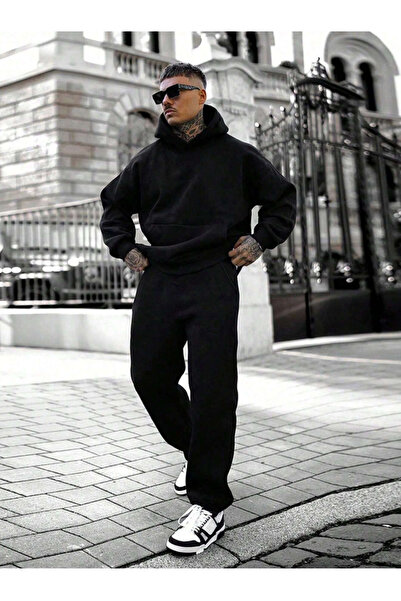 yx yustex sport Pantaloni de trening negri, cu picior larg, elastici, de cali...