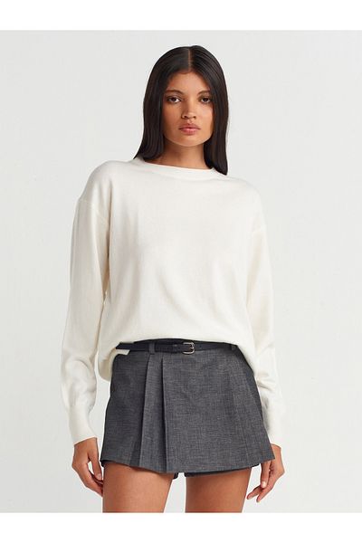 Dilvin 10633 Model - Crew Neck Ecru Knitwear Sweater