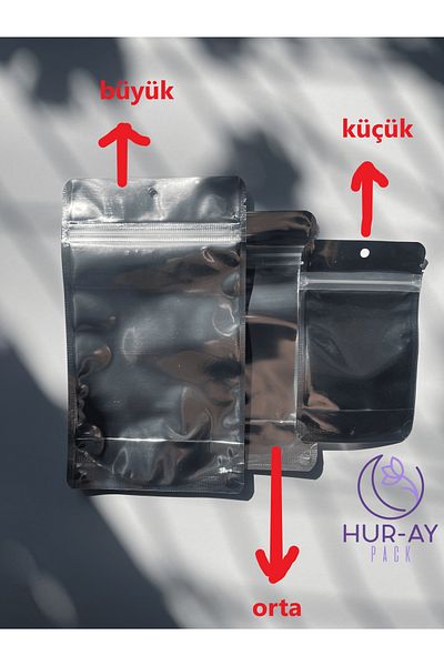 HUR-AY PACK 13x22,5 см - сребърна метализирана лъскава торбичка за бижута с къна - торбичка с цип и заключващо се дъно - 10 броя