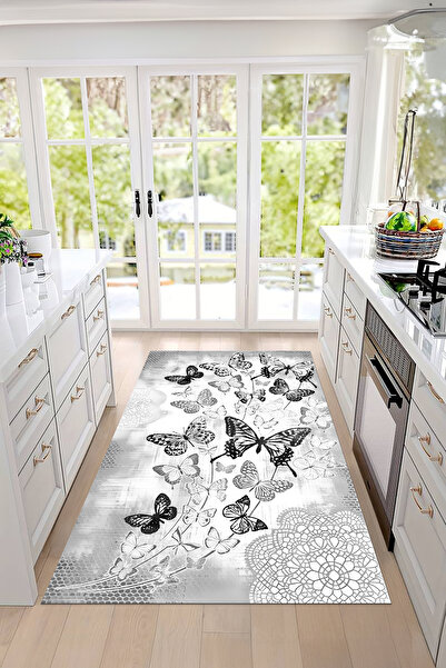 Napoli Home Dijital Baskılı Kelebek Desenli Yıkanabilir Kaymaz Taban Yolluk S...