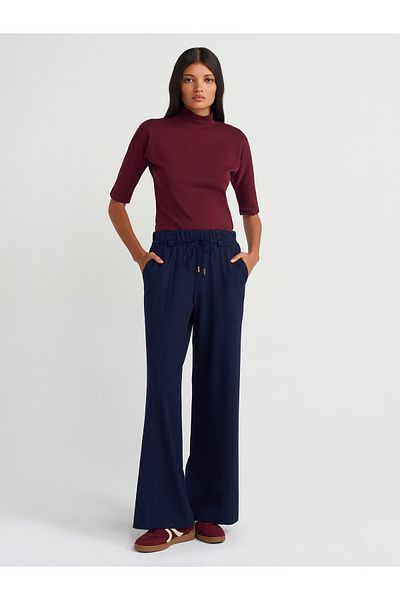 Dilvin 71546 Model Navy Blue Wide Leg and Elastic Waist Trousers