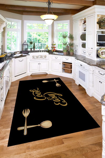 Napoli Home Baskılı Modern Çatal Bıçak Desenli Yıkanabilir Kaymaz Taban Yollu...