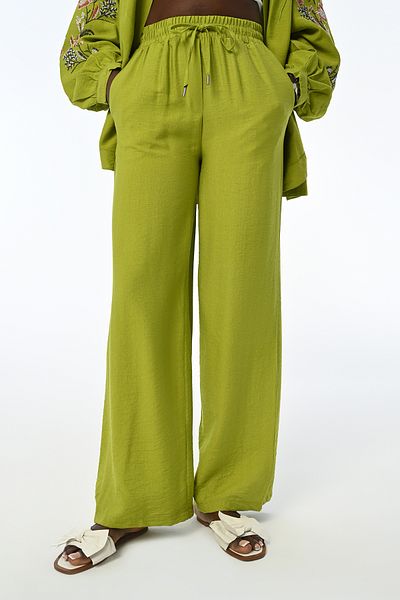 Orfeo Negro Women's Comfortable Fit Waist Rubbered Oil Green Straight Pant