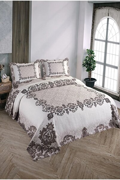 Örtüm Çift Kişilik Microfiber Kapitone Yatak Örtüsü(GLORİA KAHVE)