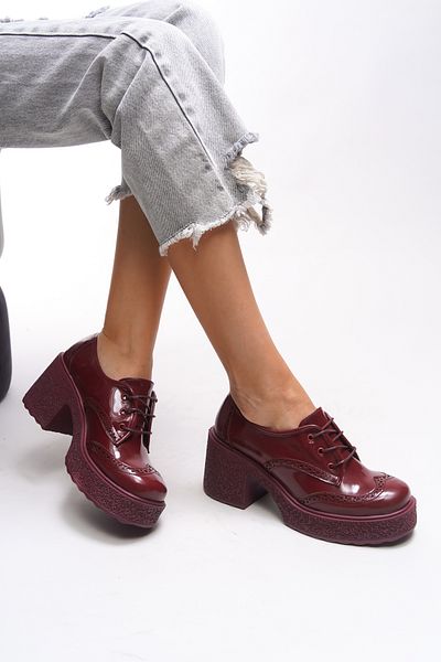 Riccon Γυναικείο Loafer με τακούνι Ghinziss Claret Red λουστρίνι - 00121570   με κορδόνια