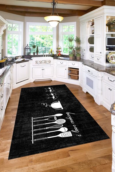 Napoli Home Baskılı Kahve Fincan Desenli Yıkanabilir Kaymaz Taban Yolluk Salo...
