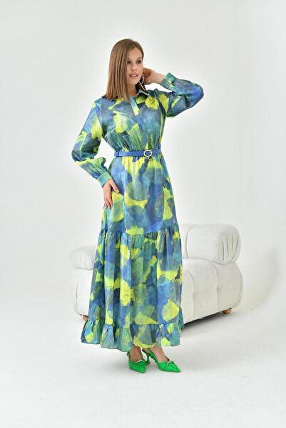 FTZ WOMEN Kadın Desenli Elbise Sarı 30852