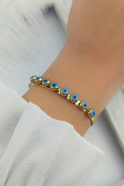 Çlk Accessories Steel Row Evil Eye Bead Italian Chain Steel Bracelet Trbilek7853
