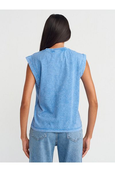 Dilvin 31195 - Sleeveless Indigo Top with Washing Effect