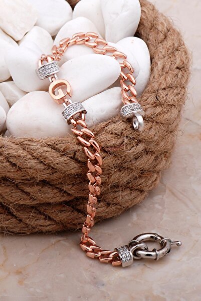 Sümer Telkari G Harfli Gurmet Rose Gümüş Bileklik 4059