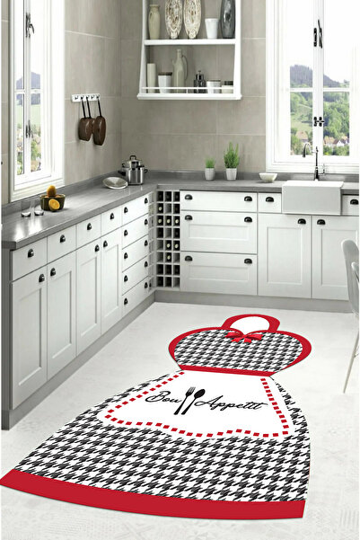 Napoli Home Baskılı Mutfak Önlük Modelli Yıkanabilir Kaymaz Yolluk Salon Mutfak Halısı, MUTFAK-55-KIRMIZI,