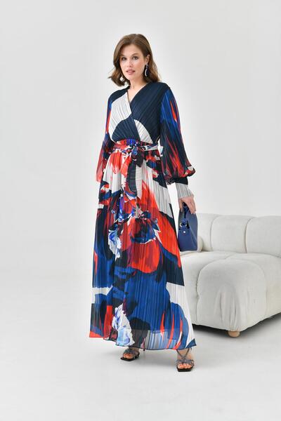 FTZ WOMEN فستان نسائي من الشيفون الحريري اللامع باللون الأحمر - 30829